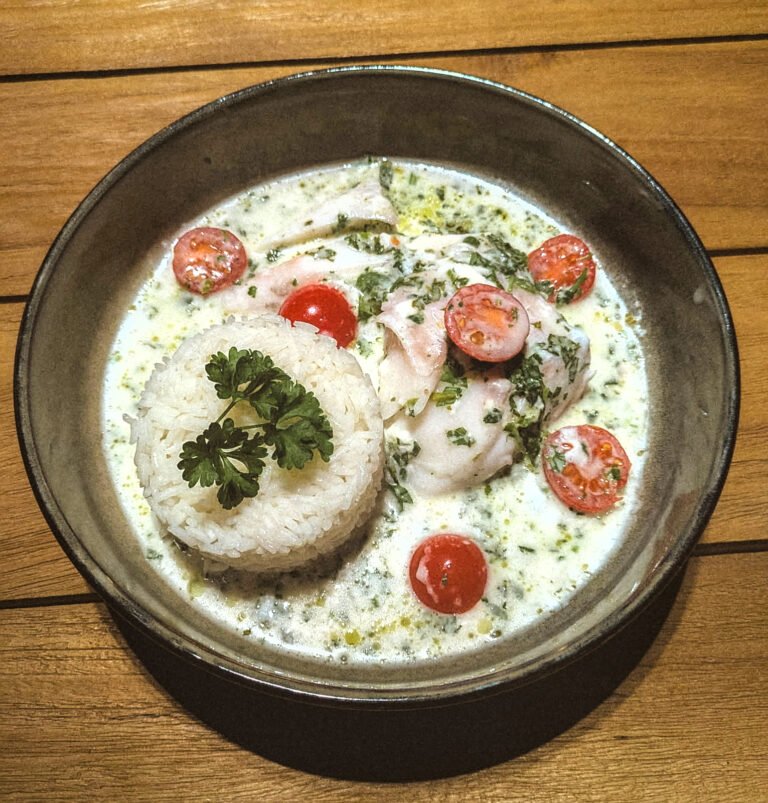 Kabeljauw met kokos en rijst